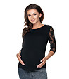 Черна дамска блуза за бременни с дантелени ръкави Jana-0 снимка