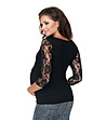 Черна дамска блуза за бременни с дантелени ръкави Jana-1 снимка