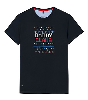 Тъмносиня мъжка тениска от органичен памук Daddy Claus снимка
