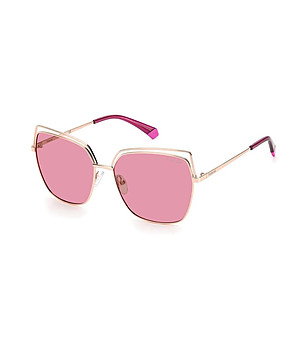Златисти дамски слънчеви очила с розови лещи снимка