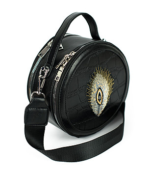 Кръгла черна дамска чанта с две презрамки Izolda снимка