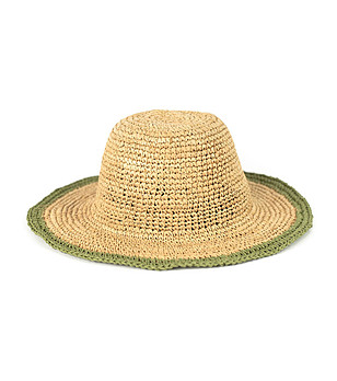 Бежова дамска шапка със зелен кант Alliz снимка