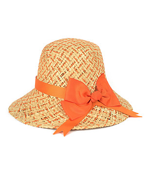 Бежова дамска шапка с оранжева панделка Lemona снимка