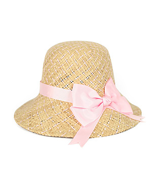 Бежова дамска шапка с розова панделка Lemona снимка