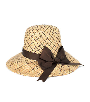 Бежова дамска шапка с тъмнокафява панделка Lemona снимка
