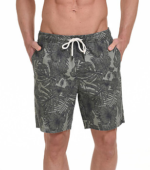Мъжки плажни шорти в цвят каки с флорален принт Jake снимка