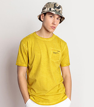 Памучна мъжка тениска в цвят охра Strepton снимка