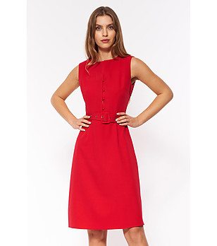 Червена рокля с колан Neoli снимка