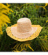 Бежова дамска шапка с периферия с кант в цвят горчица Ambra-3 снимка