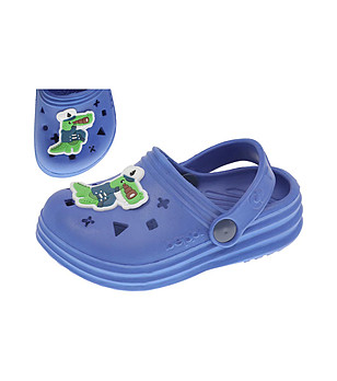 Сини детски чехли с апликация крокодил снимка