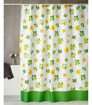 Завеса за баня Lеavy 140х200 см със зелен и жълт принт листа снимка