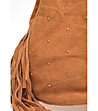Дамска кожена чанта в цвят коняк с декорация от капси-4 снимка