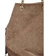 Бежова дамска кожена чанта с декорация от капси и ресни-3 снимка