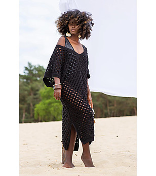 Ефектна памучна черна плажна рокля Gina снимка