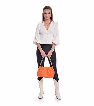 Оранжева дамска чанта от естествена кожа Lika снимка