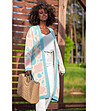Дълга памучна дамска жилетка Tiffany в цвят екрю с контрастни елементи-0 снимка