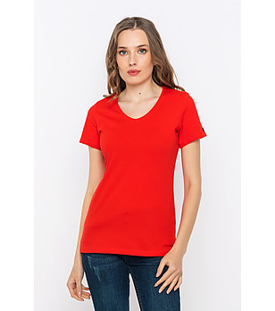 Памучна червена дамска тениска Olga снимка