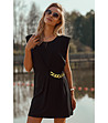 Черна памучна рокля с декоративна верижка Mireille-1 снимка