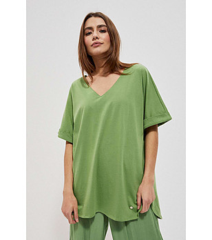 Памучна дамска блуза в зелено Izara снимка
