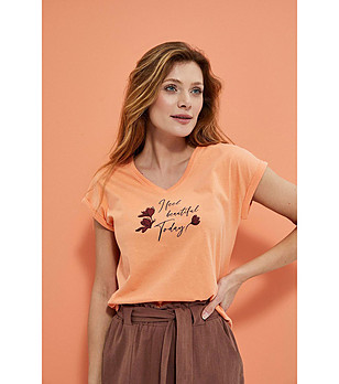 Оранжева дамска памучна блуза Ozana снимка