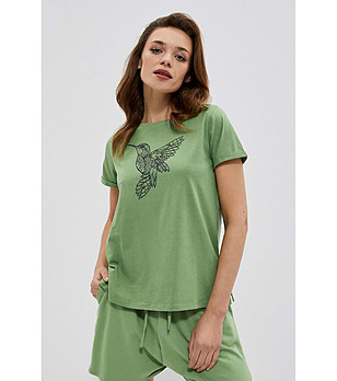 Памучна дамска тениска в зелено Rachela снимка
