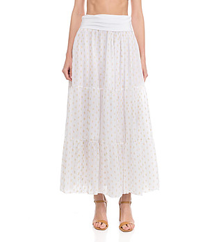 Бяла дълга памучна пола с фигурален принт Izala снимка