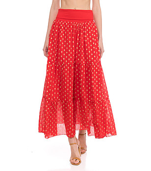 Червена дълга памучна пола с фигурален принт Izala снимка
