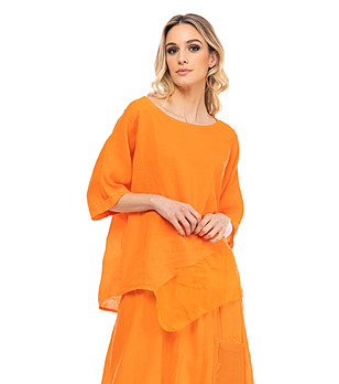 Оранжева дамска блуза с високо съдържание на лен снимка