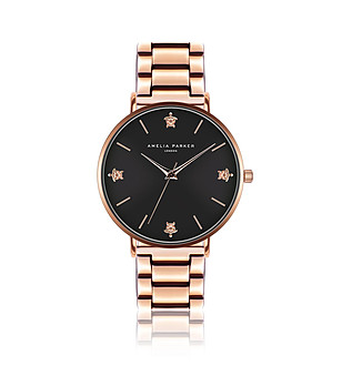 Розовозлатист дамски часовник с черен циферблат Reef  снимка