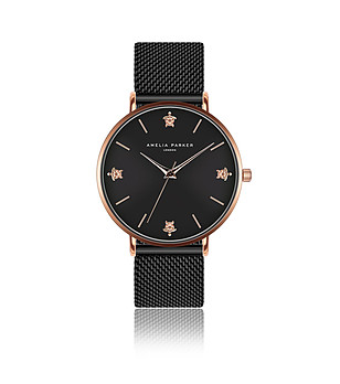 Черен дамски часовник с розовозлатист корпус Reef  снимка