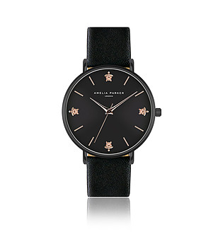 Черен дамски часовник с каишка от естествена кожа  Reef  снимка