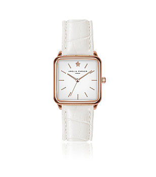 Дамски розовозлатист часовник с бяла каишка Bay  снимка
