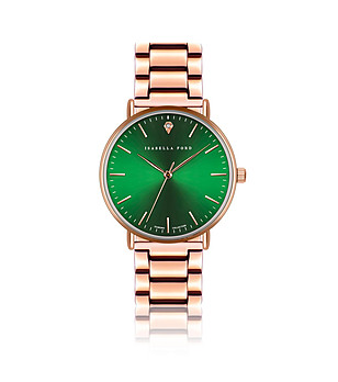 Дамски часовник в розвозлатисто със зелен циферблат Clementine  снимка