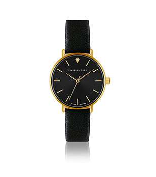 Черен часовник със златист корпус и кожена каишка Luna снимка