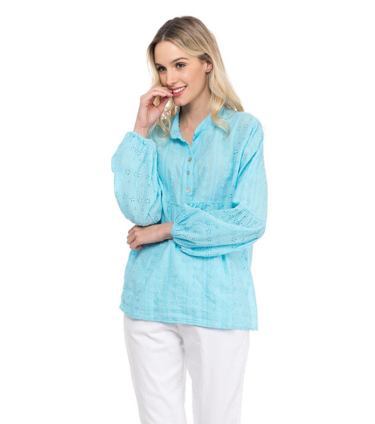Синя памучна дамска блуза с копчета Bernice снимка