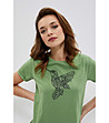 Памучна дамска тениска в зелено Rachela-3 снимка
