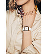 Дамски розовозлатист часовник с бяла каишка Bay -1 снимка