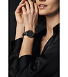 Дамски часовник в черно и розовозлатисто с кожена каишка Anna -1 снимка