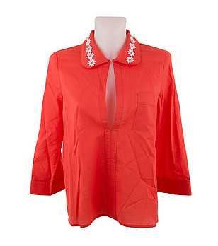 Оранжева дамска памучна блуза с бродерии снимка