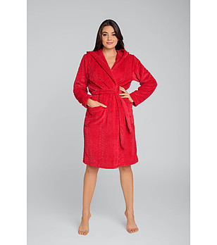 Червен дамски халат с качулка Zala снимка