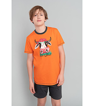 Детска памучна пижама в оранжево и графит Roger снимка