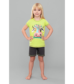 Памучна детска пижама в светлозелено и цвят графит Blonde снимка