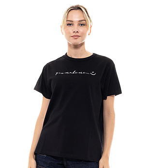 Черна памучна дамска тениска Fifi снимка