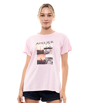 Памучна розова дамска тениска Atelier снимка