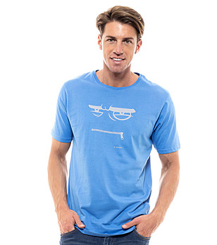 Памучна мъжка тениска в син нюанс Face снимка
