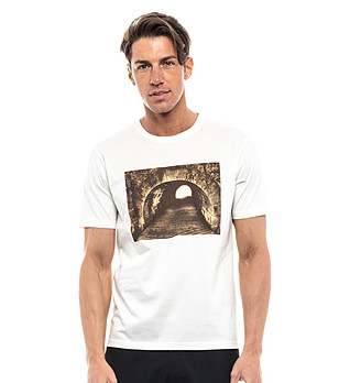 Памучна мъжка тениска в цвят слонова кост Nicko снимка