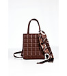 Кафява дамска чанта с ефектен релеф и шалче Gretchen-0 снимка