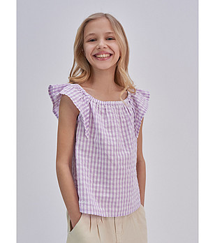 Памучна детска блуза в лилаво и бяло Kinga снимка