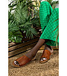 Кафяви дамски чехли от естествена кожа с релеф Lisette-4 снимка