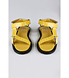 Жълти дамски кожени сандали с асиметричен дизайн -1 снимка
